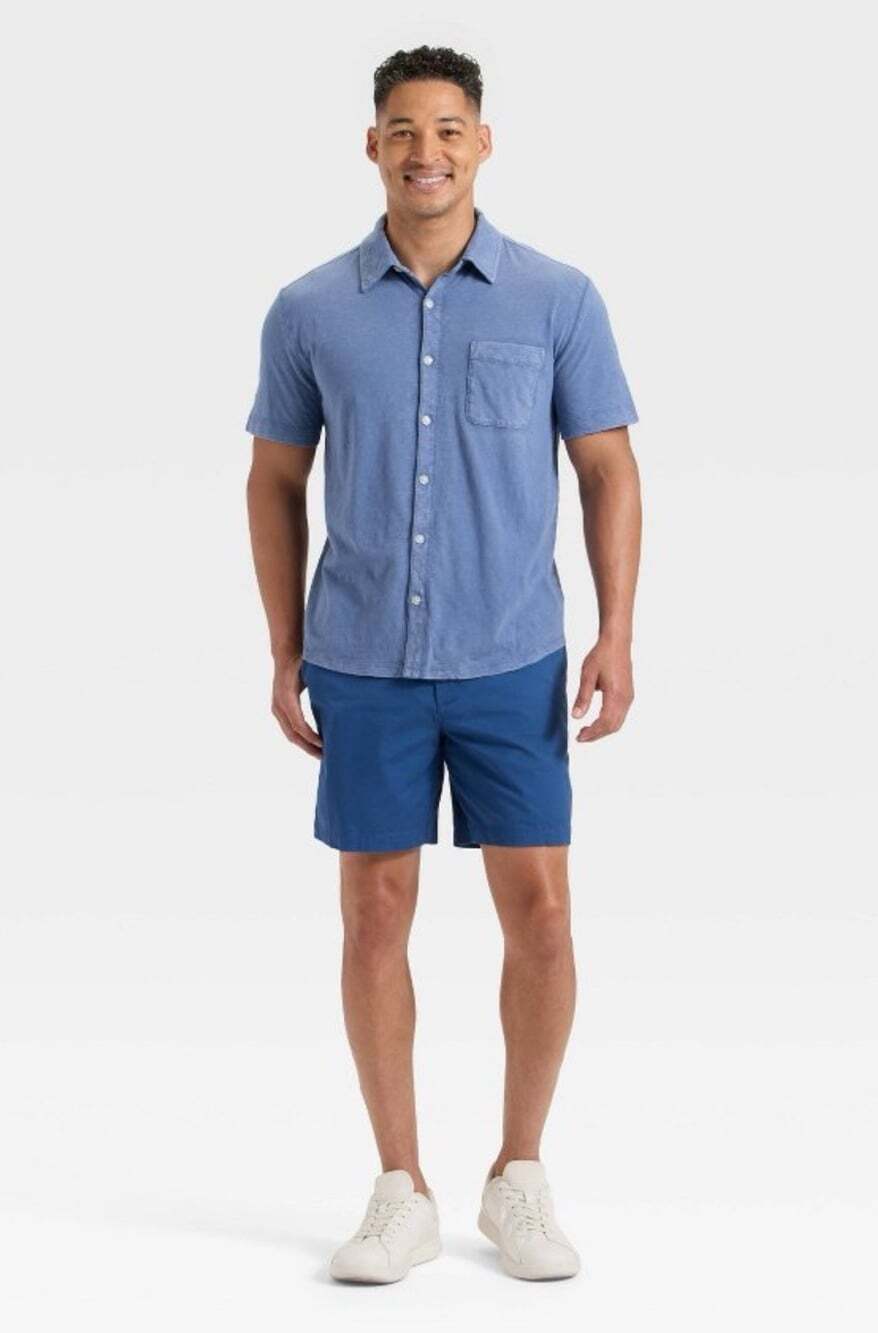 Men's Short Sleeve Slub Button-Down Shirt Size M Goodfellow & Co™ Blue